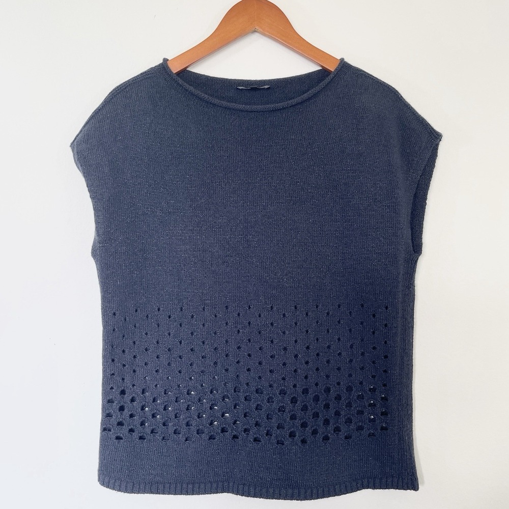 Lafayetteβ 148 NY Wool Cashmere Blend Sweater Size S Navy Shimmer Sleeveless